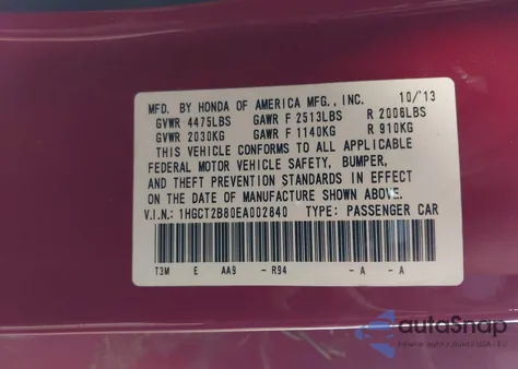 2014 Honda Accord Ex-L V-6 z USA, uszkodzony, nr VIN 1HGCT2B80EA002840